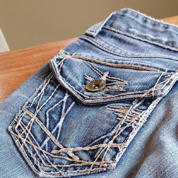 BKE Denim Starlite Blue Flare & Wide Leg Jeans with Distressed Details - Picture 13 of 15